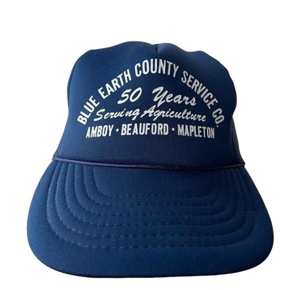 Vintage Snapback Hat Mesh Foam Blue Earth County Service Agriculture Farming Cap